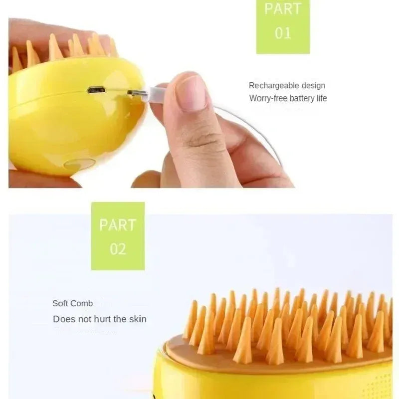 3-in-1 Pet Steamy Brush – Electric Grooming, Shedding & Massage Tool for Cats & Dogs